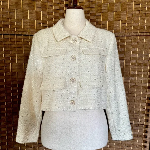 NWT butter yellow Antonio Melani Rita tweed jacket 14 - Picture 3 of 13